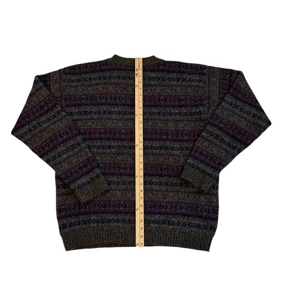 Vtg Eddie Bauer Sweater Mens Large Gray Fair Isle Wool Knit Nordic Crewneck Y2K - Picture 7 of 9